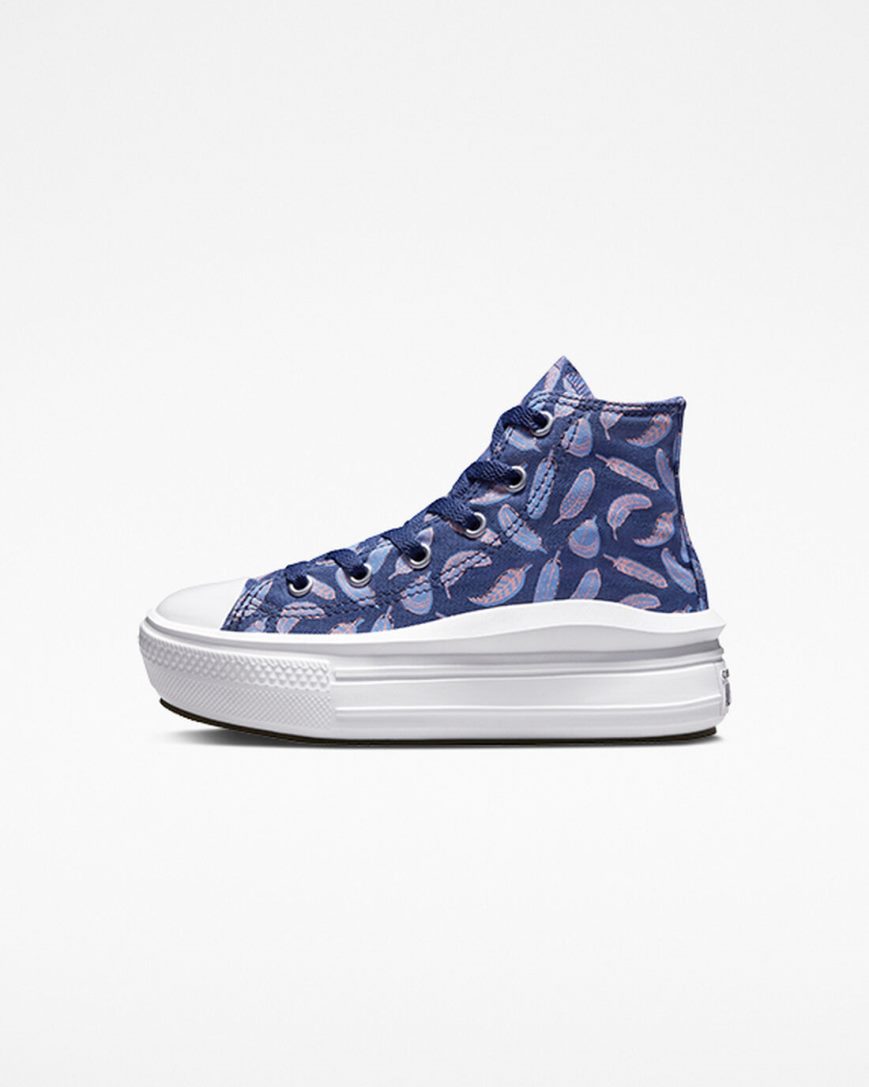 Sapatos Plataforma Converse Chuck Taylor All Star Move Feathers Cano Alto Menina Roxo Azul Marinho | PT R0075P8